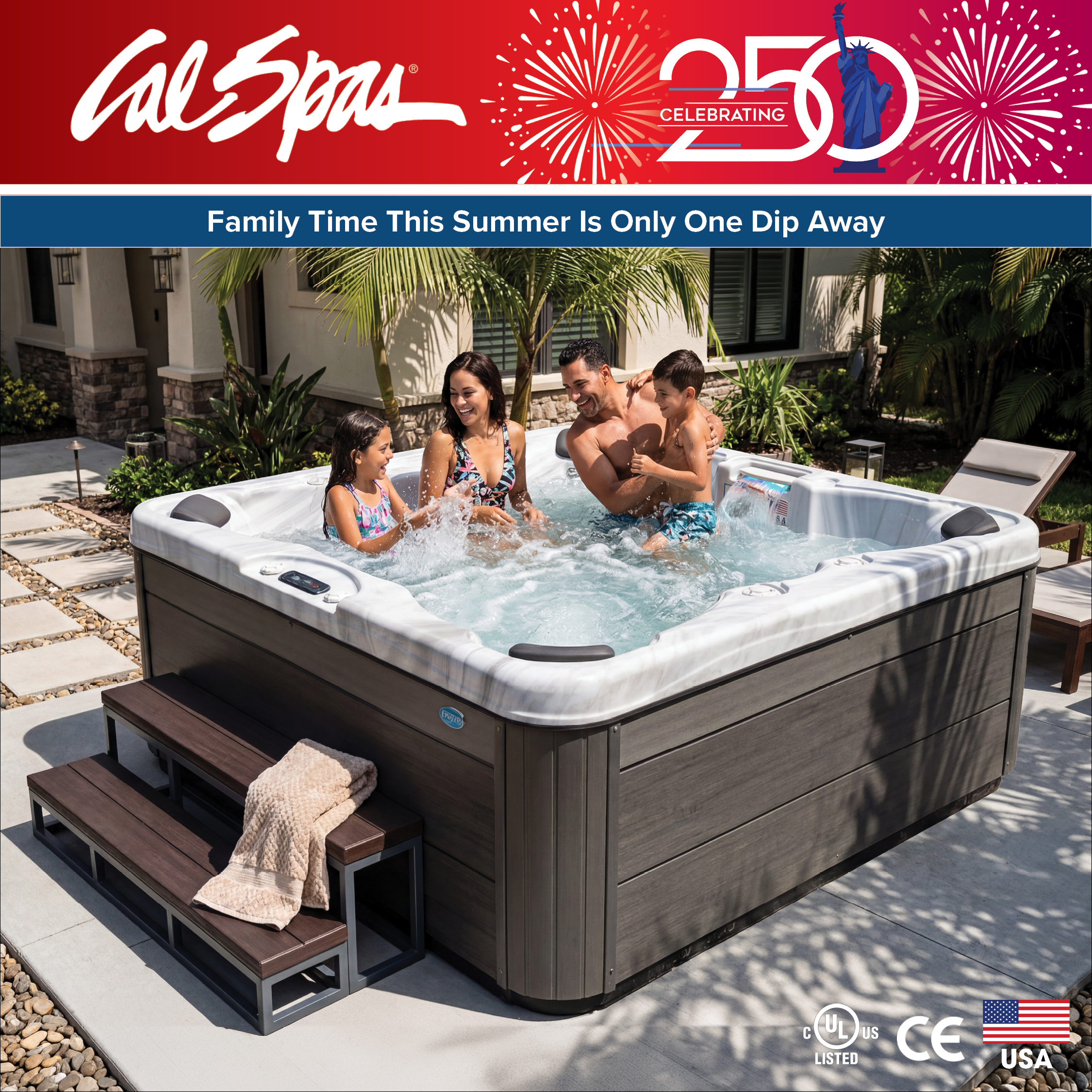 Calspas hot tub being used in a family setting - Bismarck